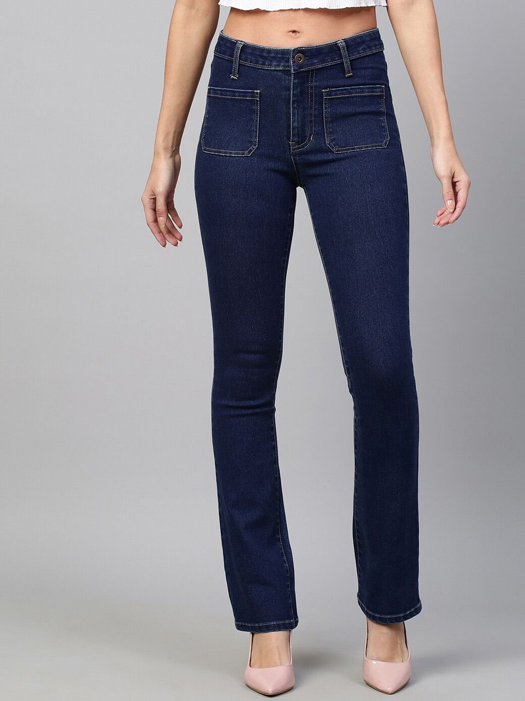 Chemistry Women Navy Blue Bootcut Jeans Price in India