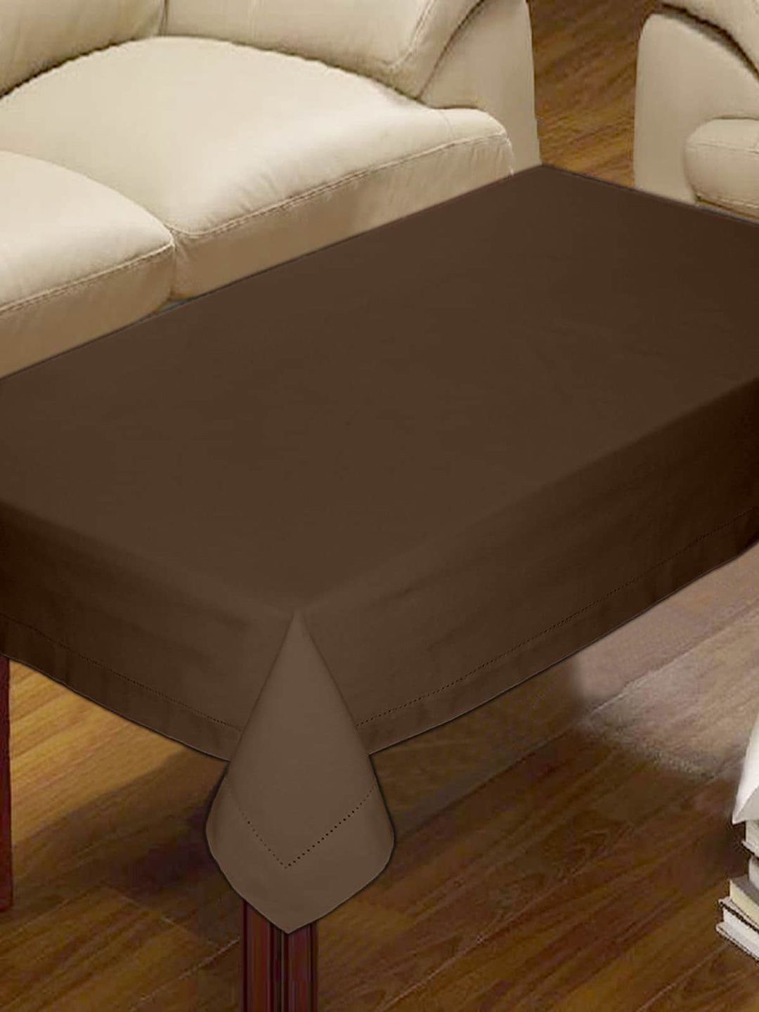 Lushomes Brown Solid Cotton 6-Seater Table Cloth Price in India
