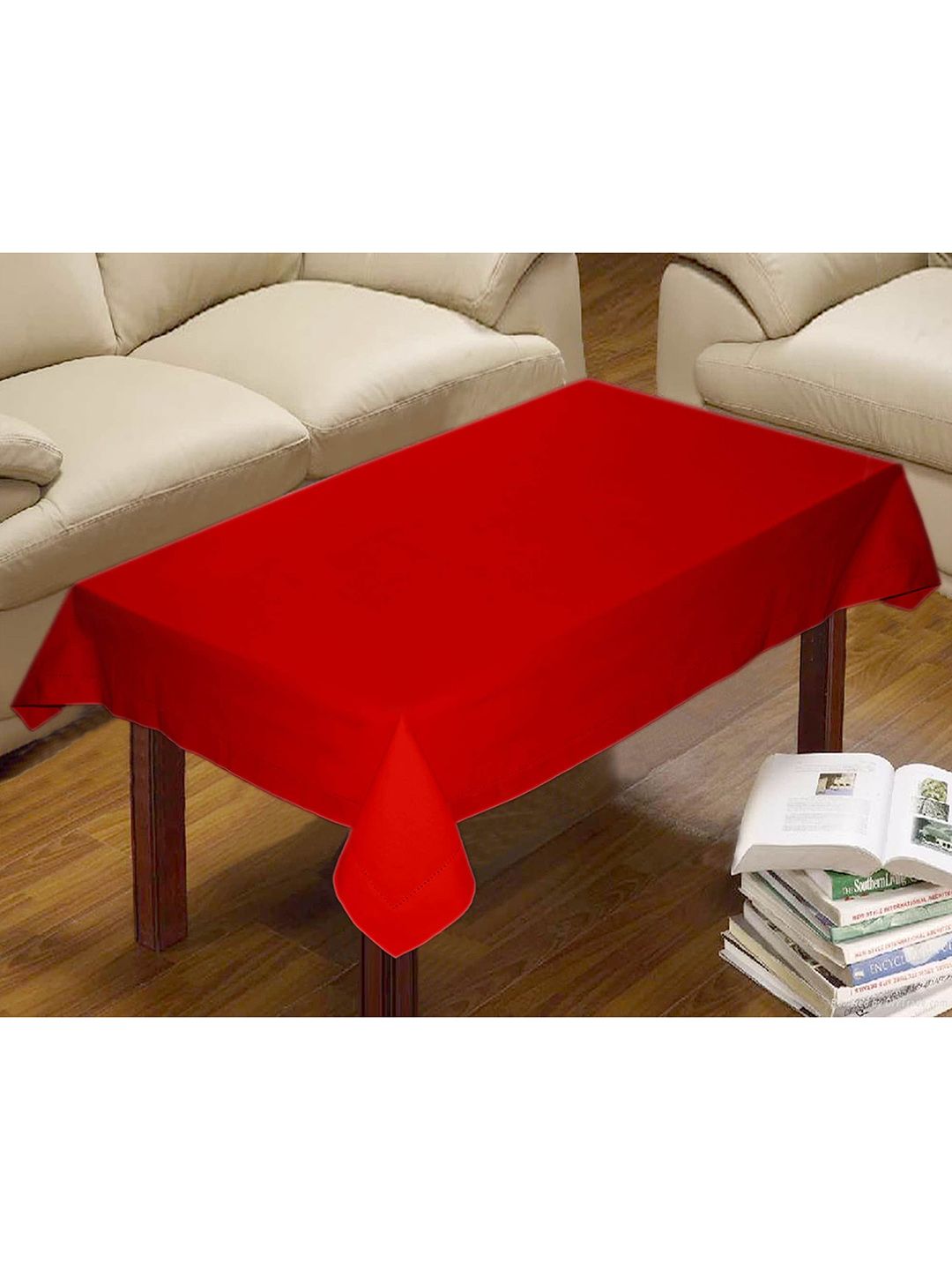 Lushomes Red Solid Cotton 6 Seater Dining Table Cloth Price in India