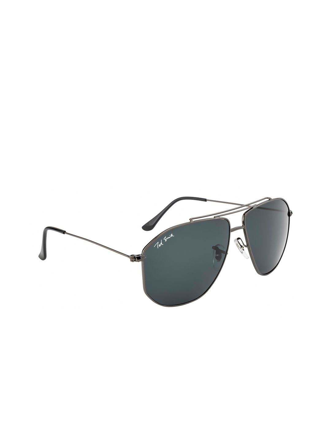 Ted Smith Unisex Grey Lens & Gunmetal-Toned Aviator Sunglasses with UV Protected Lens Price in India