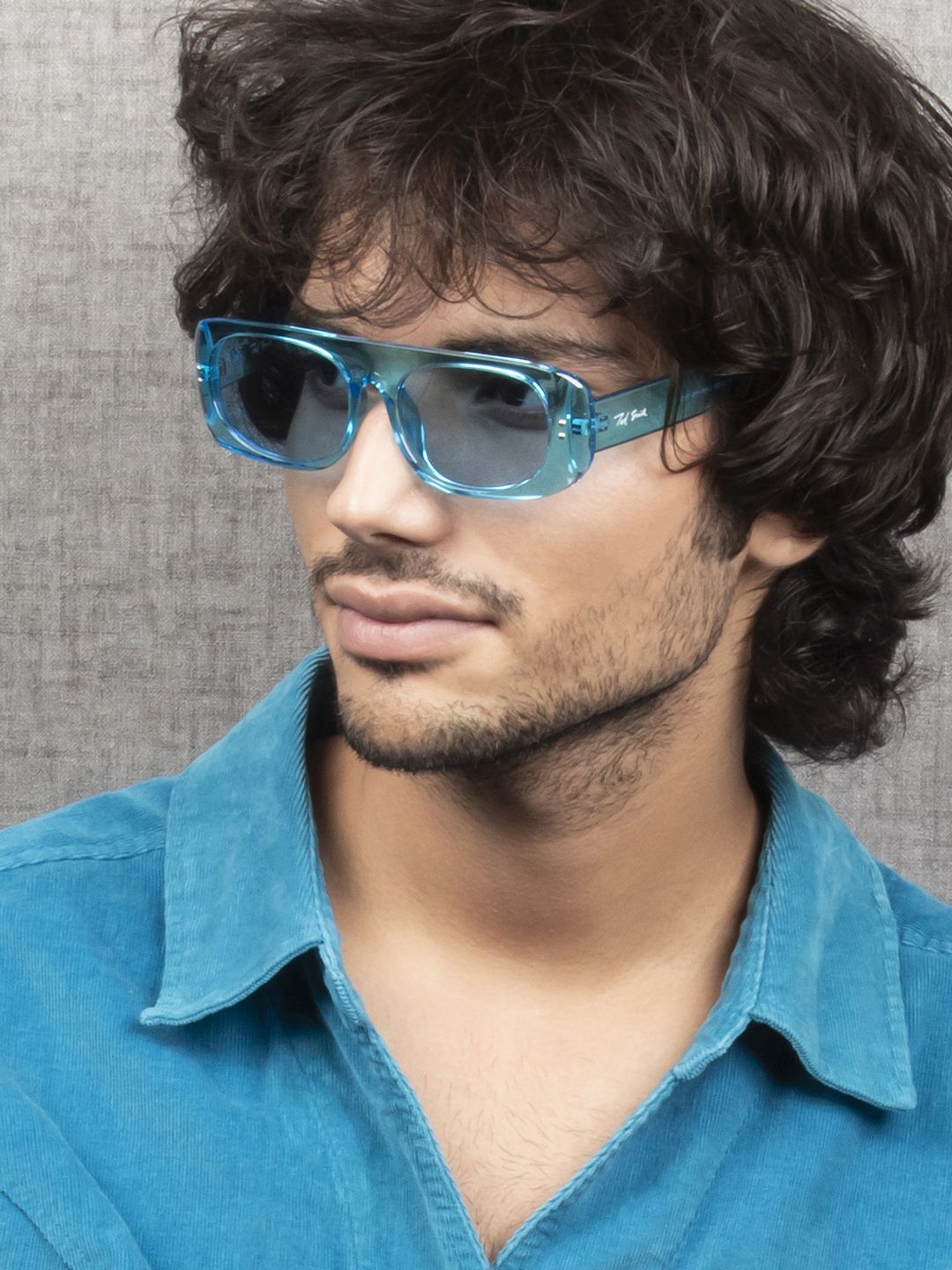 Ted Smith Unisex Blue Lens & Blue Square Sunglasses with Polarised and UV Protected Lens