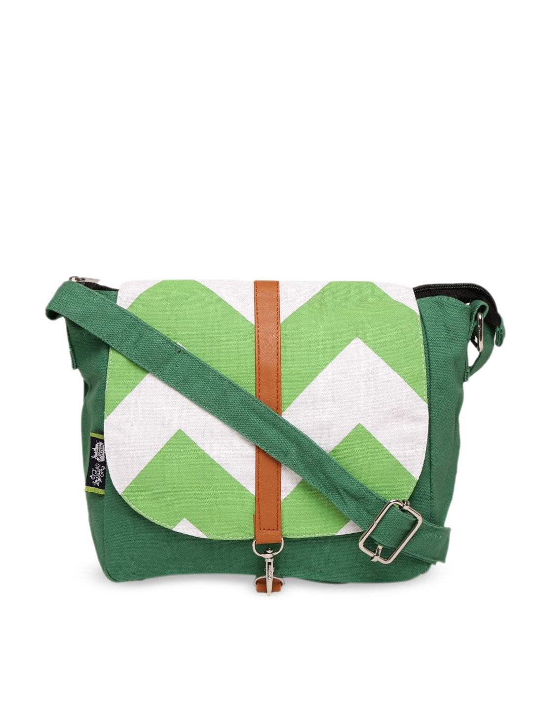 Kanvas Katha Green Colourblocked Structured Sling Bag with Fringed Price in India