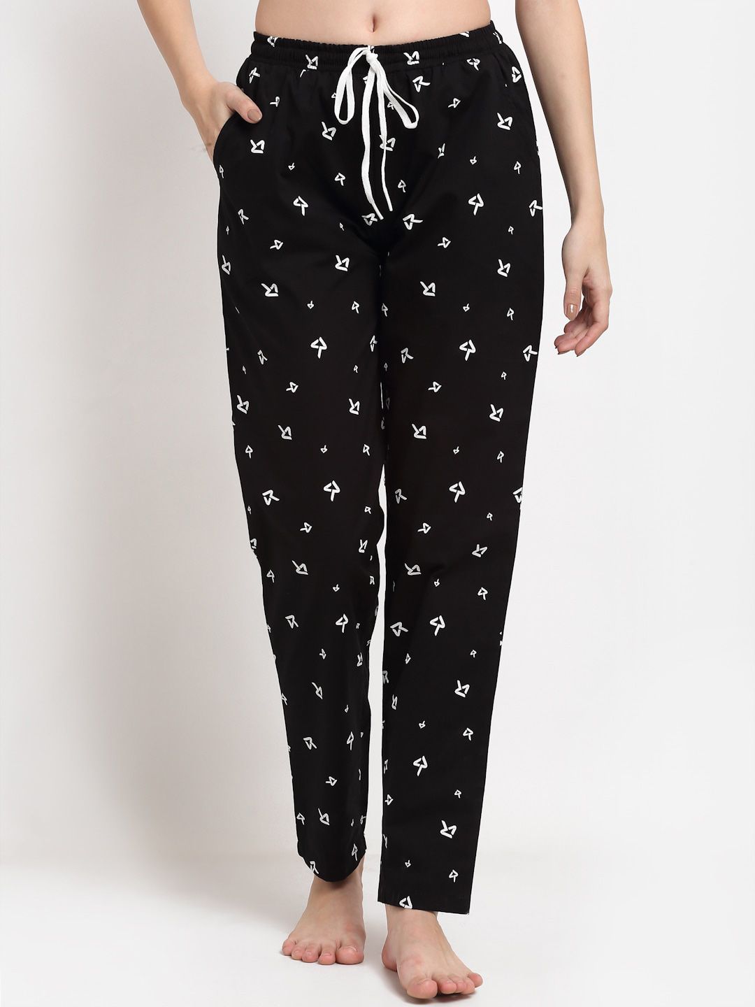 Claura Women Black Printed Cotton Lounge Pants Price in India