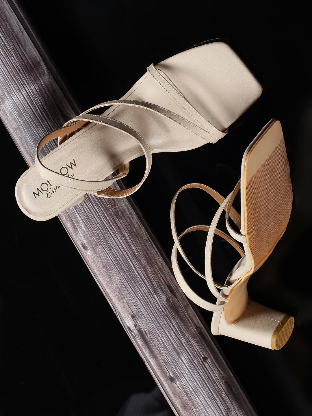 Monrow Cream-Coloured Colourblocked PU Party Block Sandals Price in India