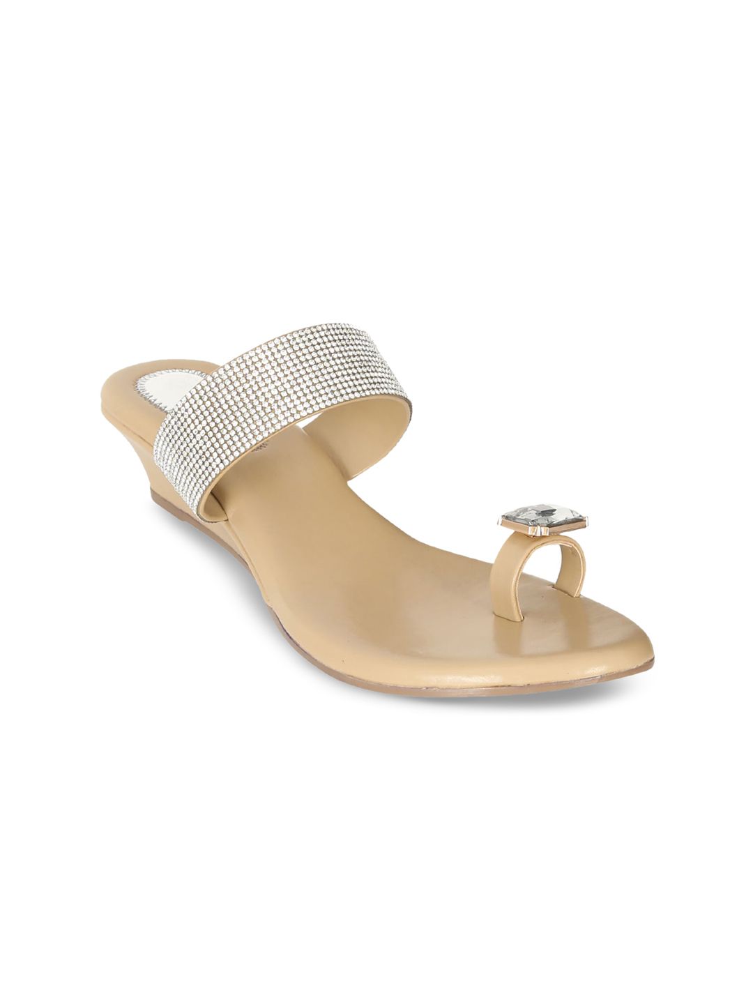 Zyla Cream-Coloured Embellished Party Wedge Sandals Price in India