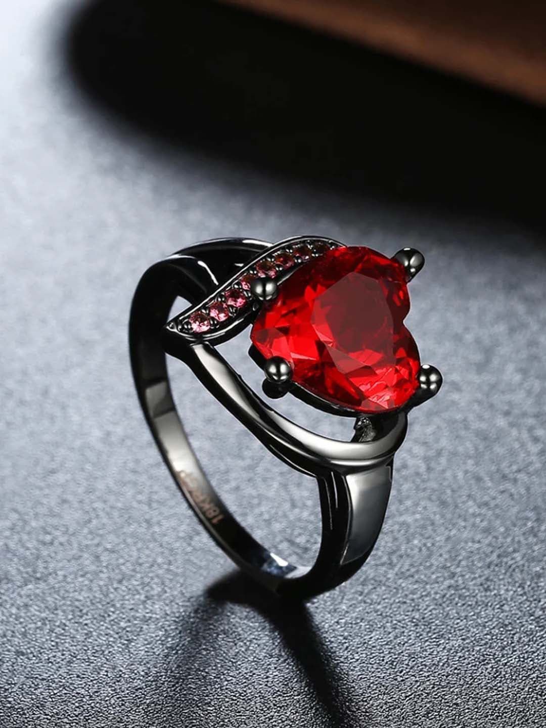 UNIVERSITY TRENDZ Silver-Plated Red Stone Studded Heart Ring Price in India