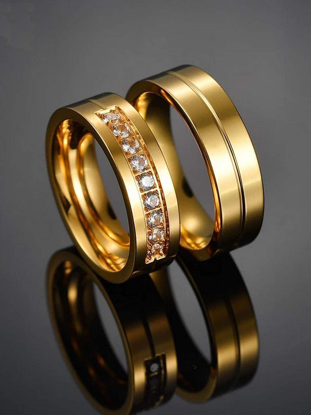 UNIVERSITY TRENDZ Set Of 2 Gold-Plated CZ-Studded Couple Finger Ring Price in India
