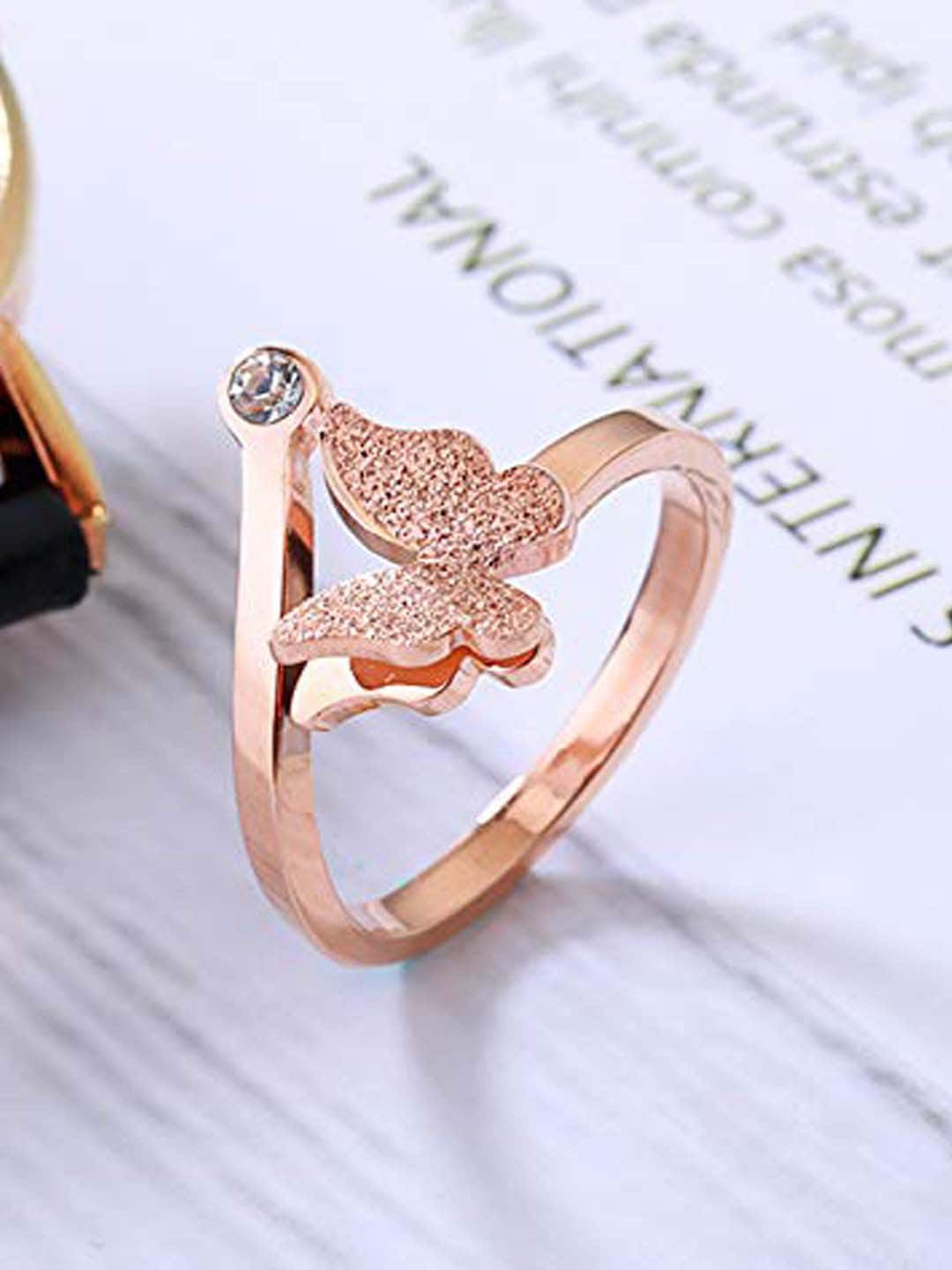 UNIVERSITY TRENDZ Women Rose-Gold-Plated White CZ Studded Adjustable Finger Ring Price in India