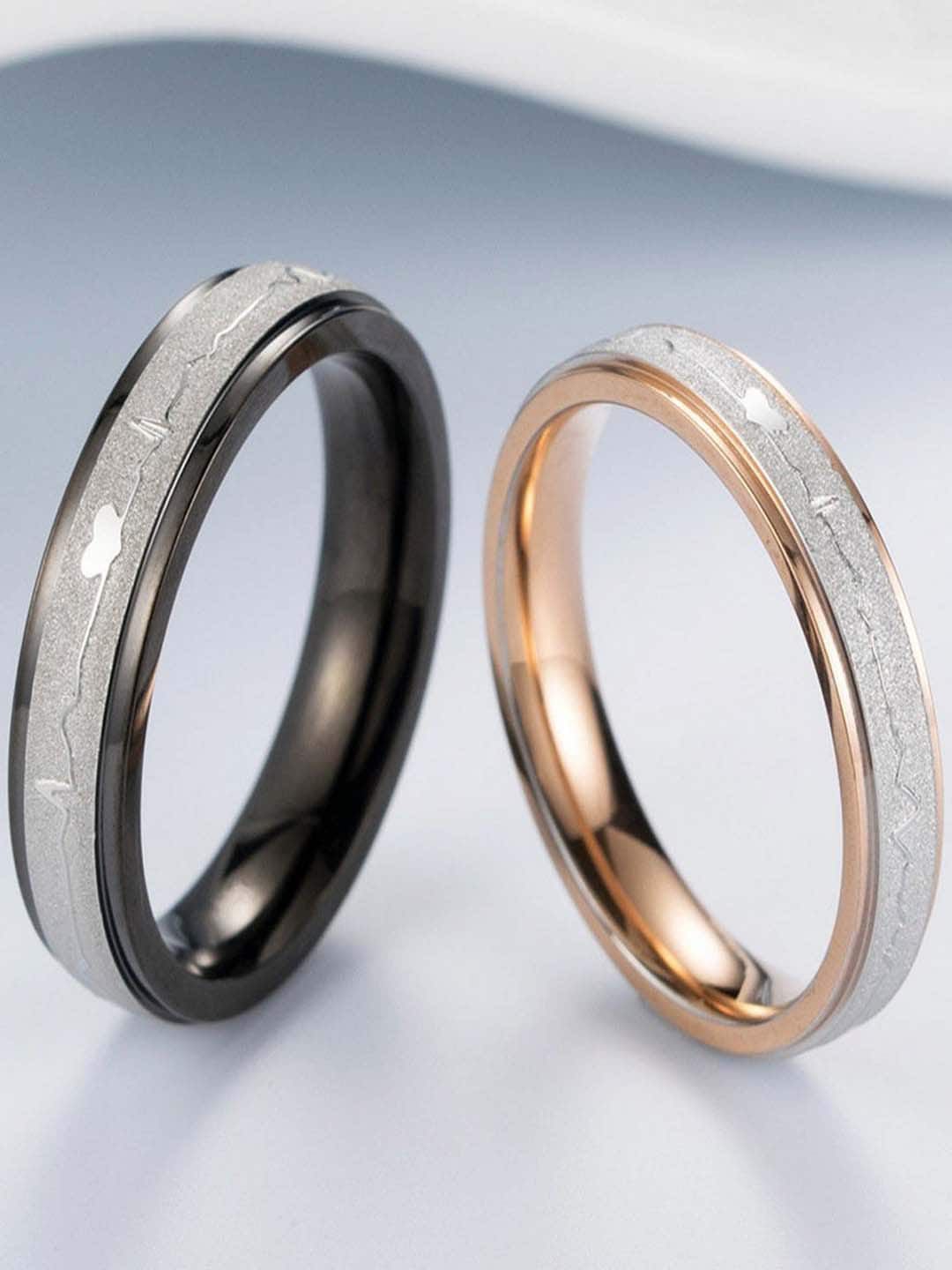UNIVERSITY TRENDZ Unisex Rose Gold & Silver-Plated Stainless Steel Adjustable Couple Finger Ring Price in India