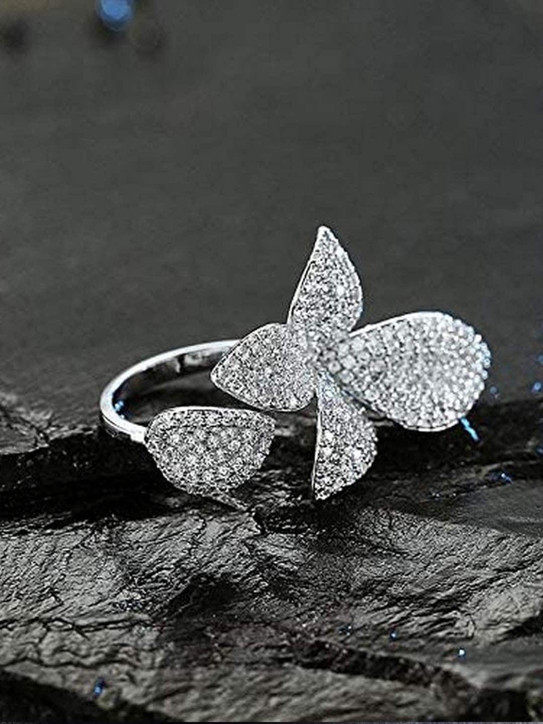 UNIVERSITY TRENDZ Silver-Plated White CZ-Studded Finger Ring Price in India