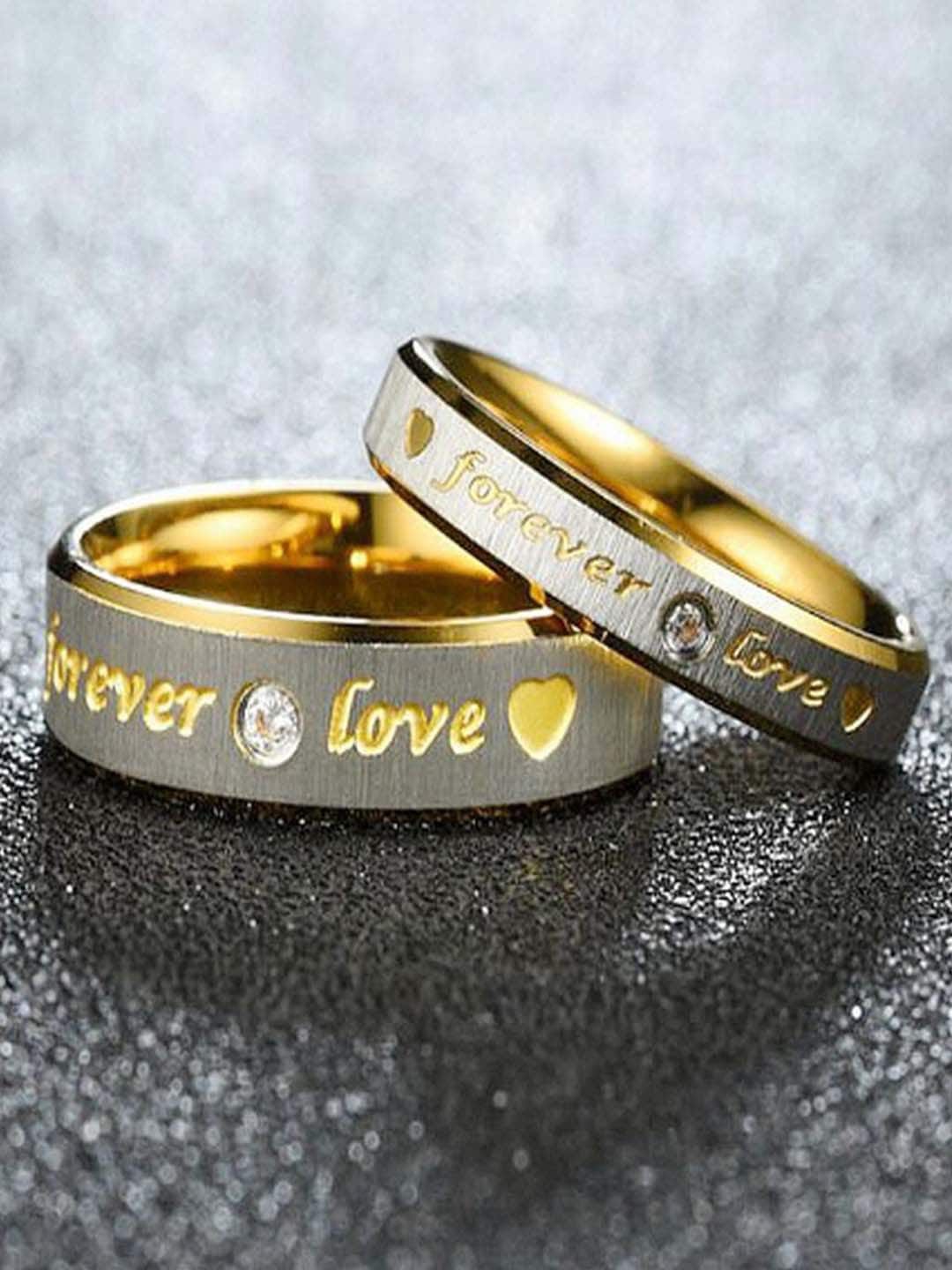 UNIVERSITY TRENDZ Set of 2 Gold-Toned Stainless Steel Love You Forever Quote Couple Rings Price in India