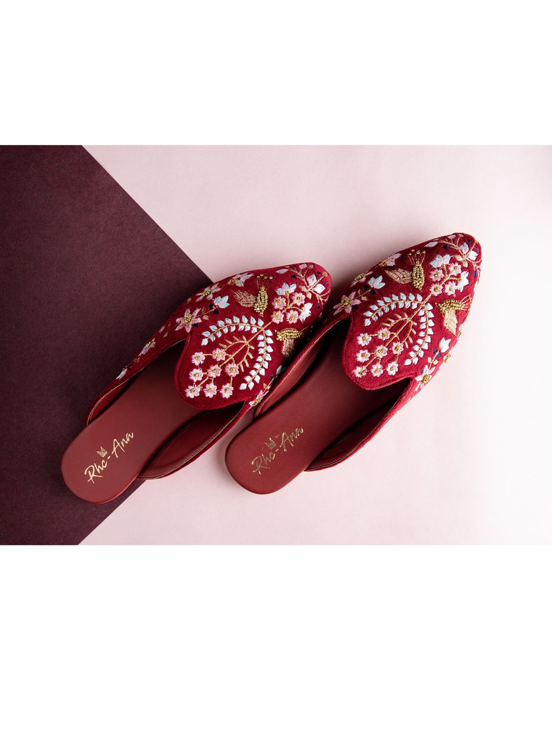 Rhe-Ana Women Burgundy Party Ballerinas with Bows Flats