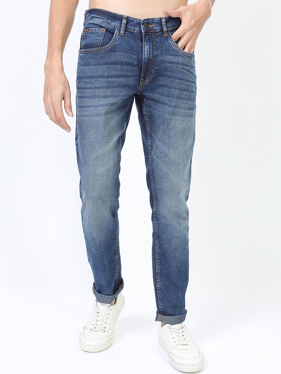 HIGHLANDER Men Blue Slim Fit Clean look Heavy Fade Stretchable Jeans