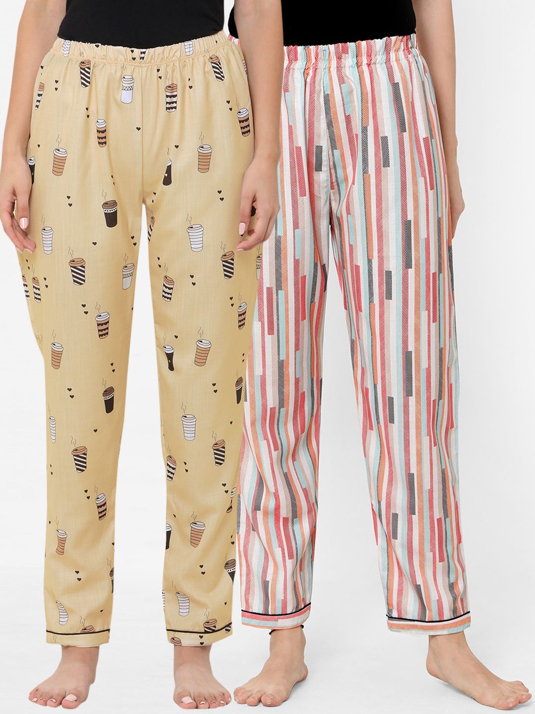 FashionRack Women Pack of 2 Printed Cotton Lounge Pants Price in India