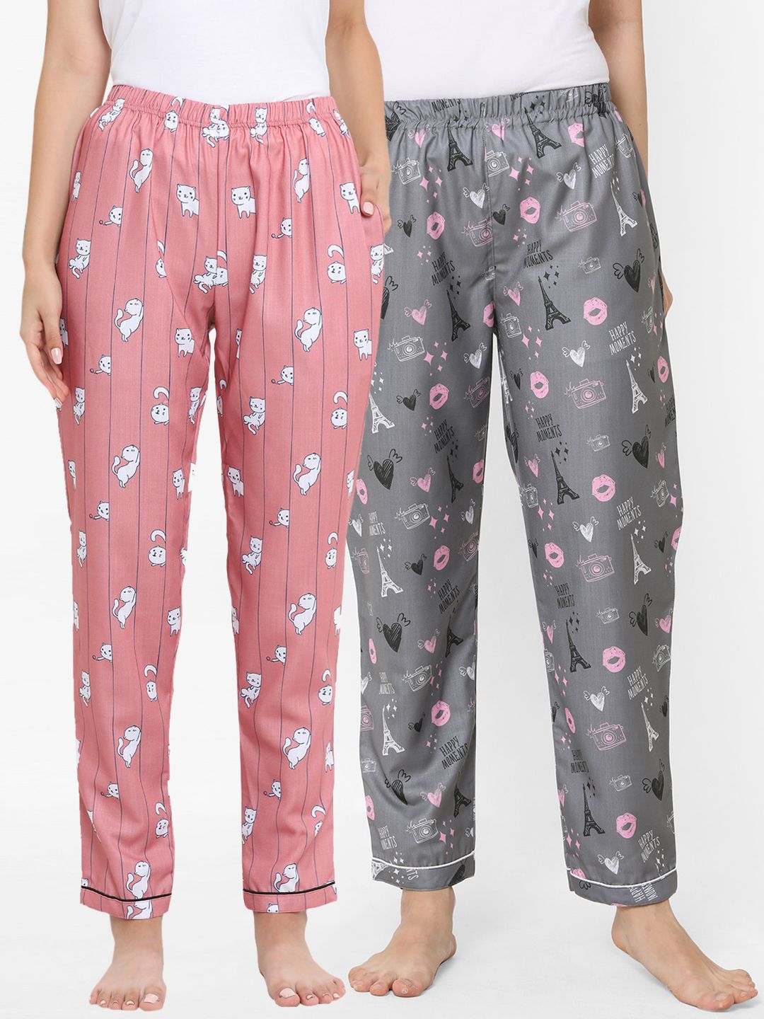 FashionRack Women Pack of 2 Printed Cotton Lounge Pants Price in India