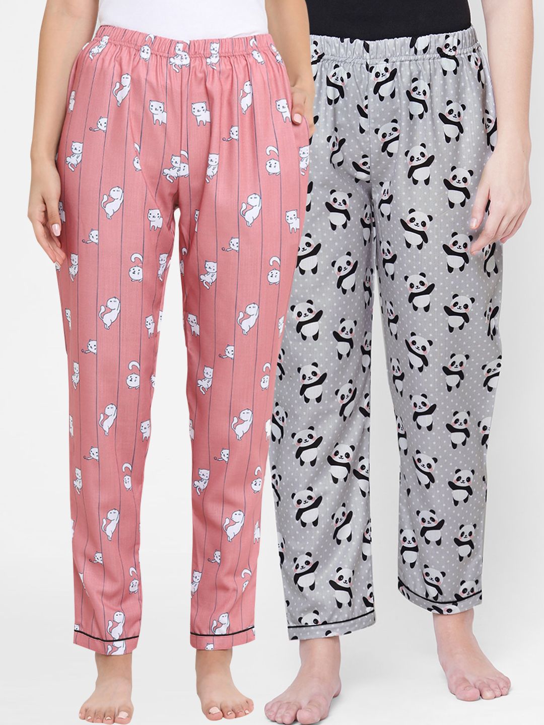 FashionRack Pack of 2 Grey & Pink Printed Lounge Pants Price in India