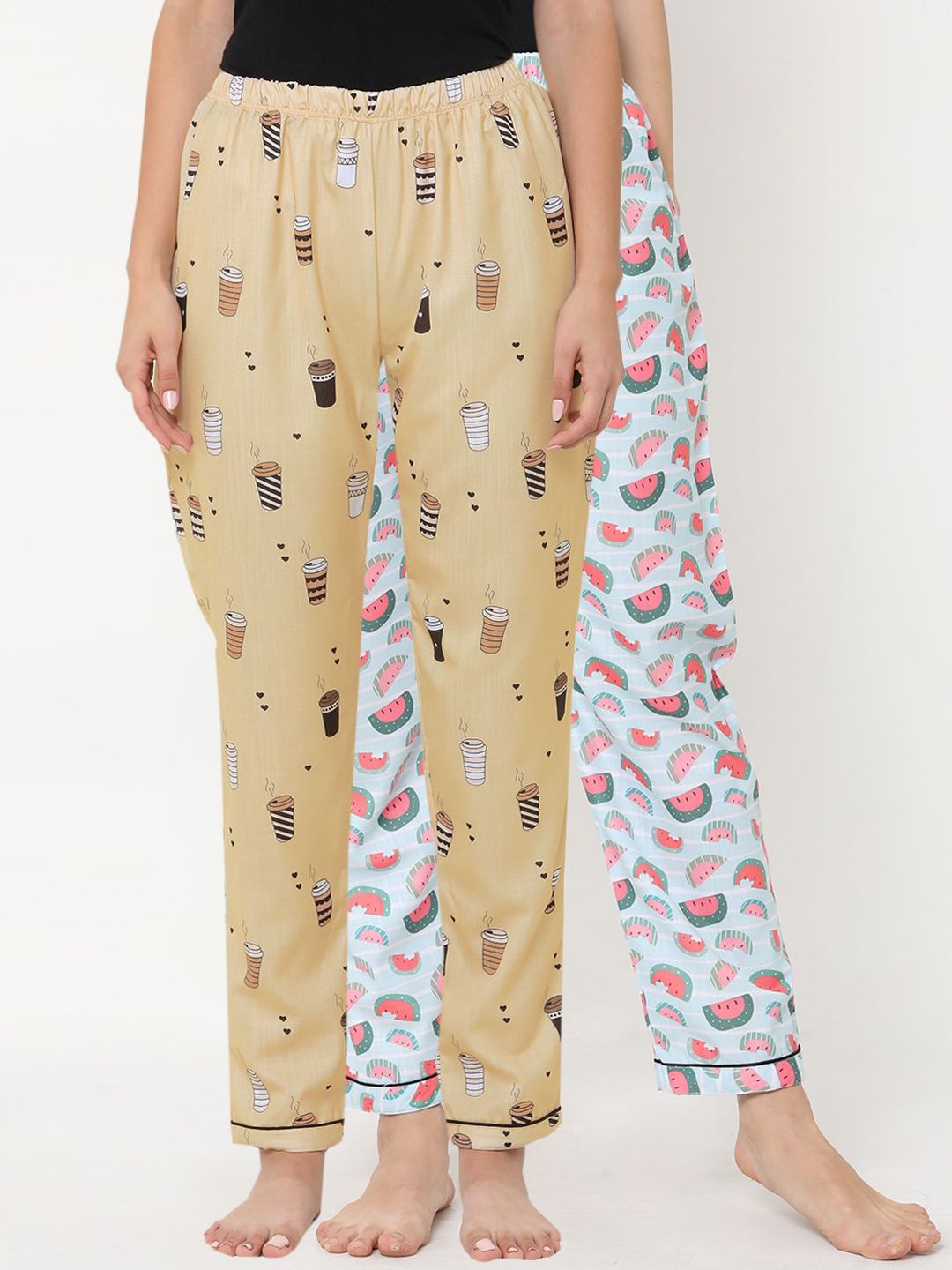 FashionRack Women Pack of 2 Printed Cotton Lounge Pants Price in India