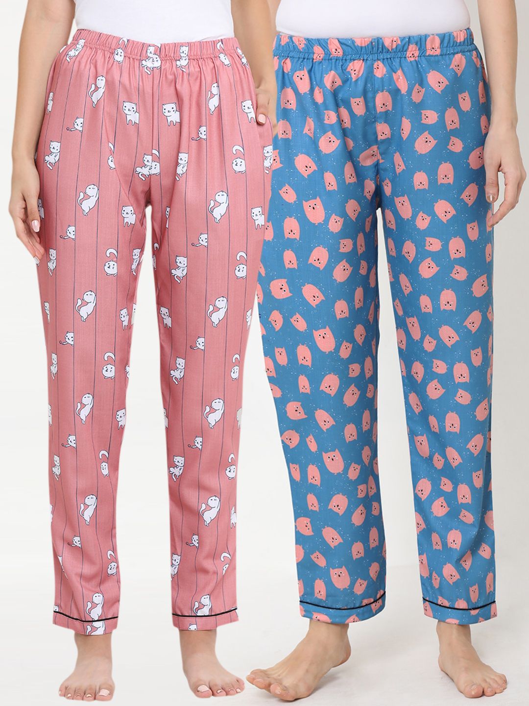 FashionRack Women Pack of 2 Printed Cotton Lounge Pants Price in India