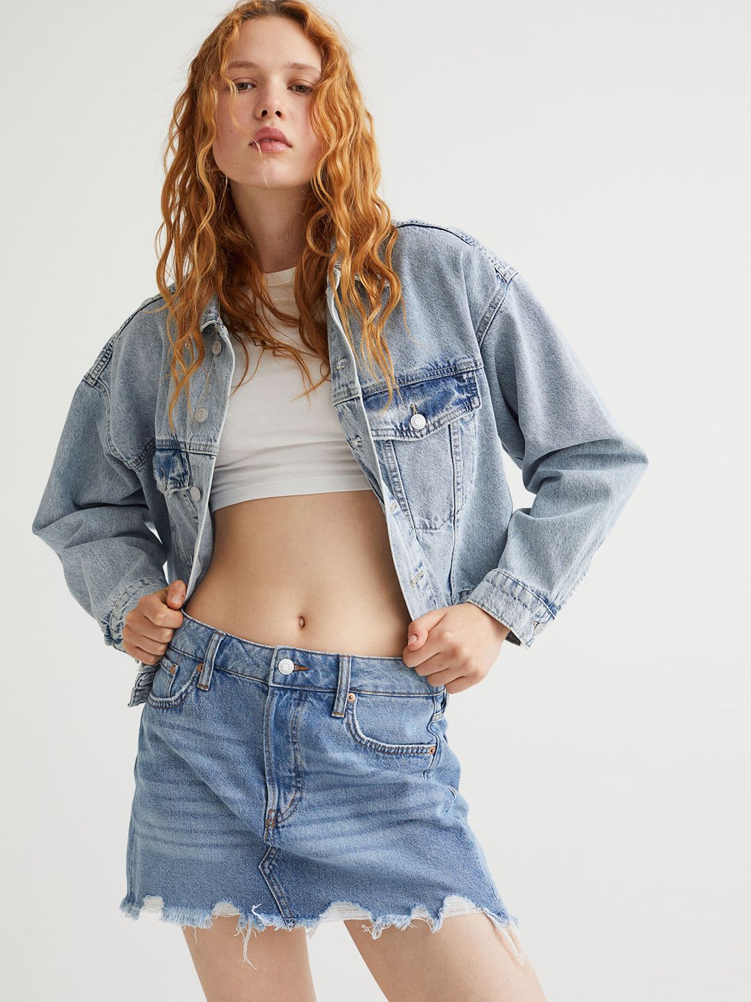 H&M Women Blue Low Waist Denim skirt