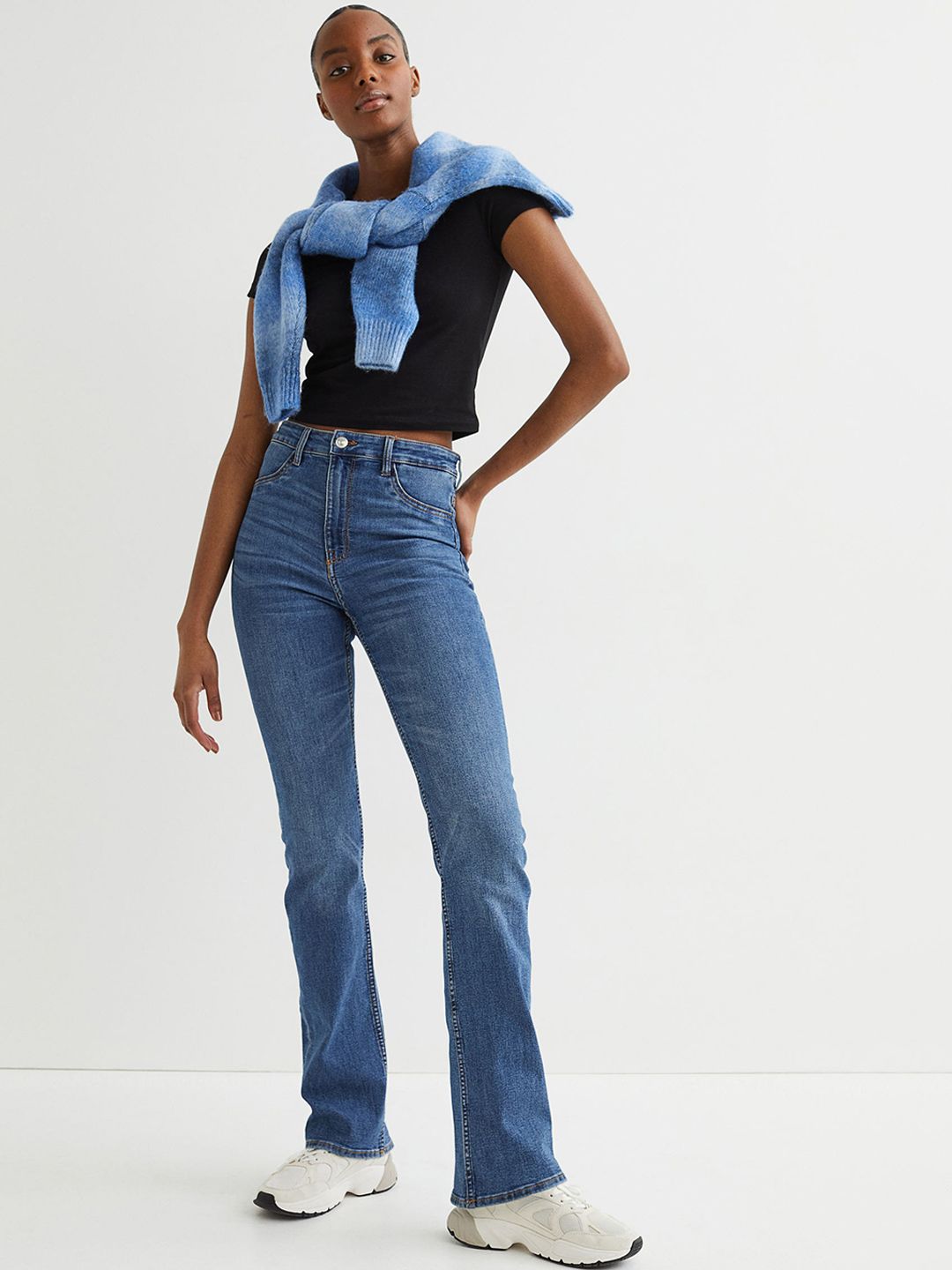 H&M Women Blue Slim Bootcut High Jeans Price in India