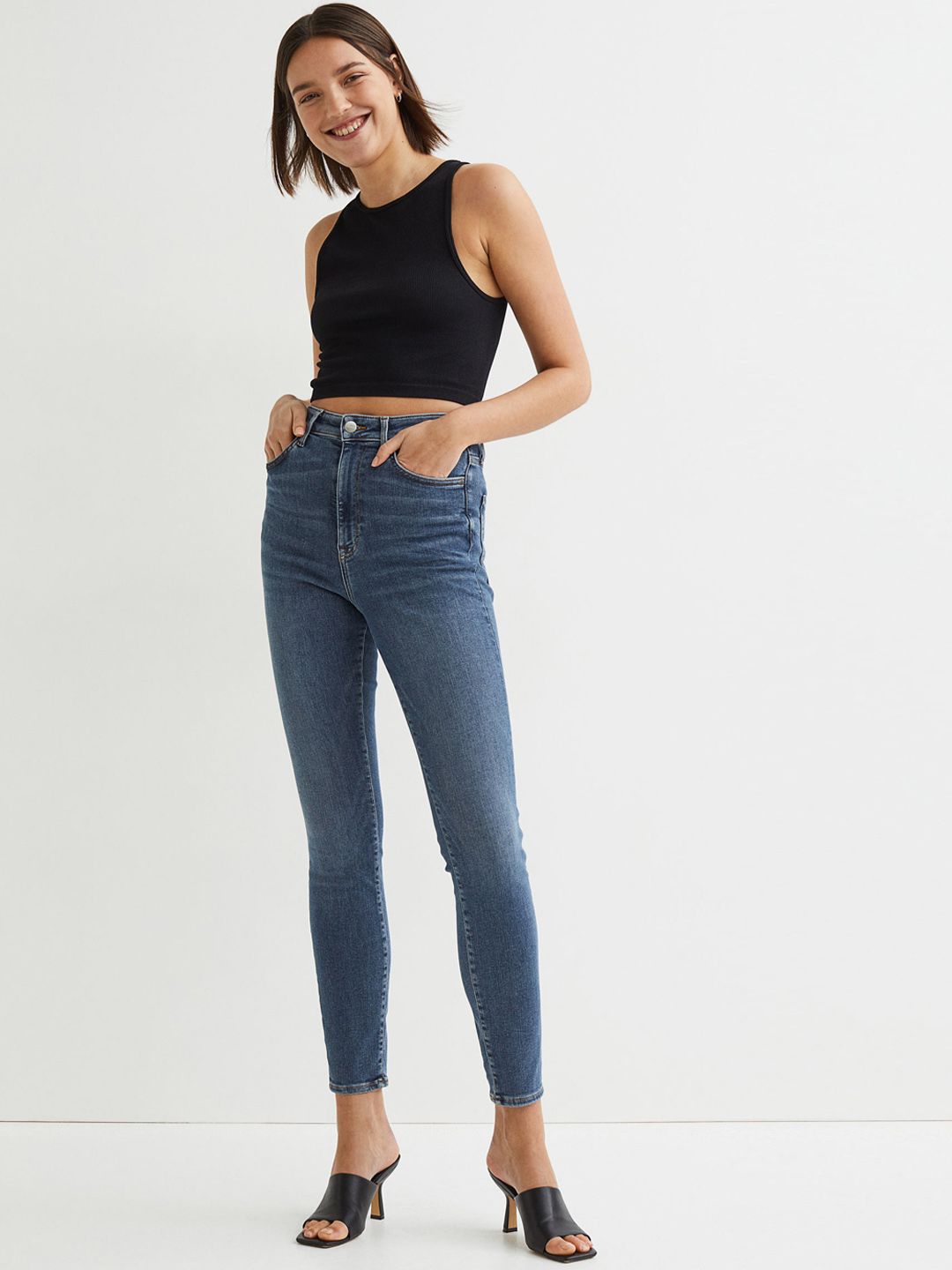 H&M Women Blue Skinny Fit High-Rise Light Fade Jeans Price in India