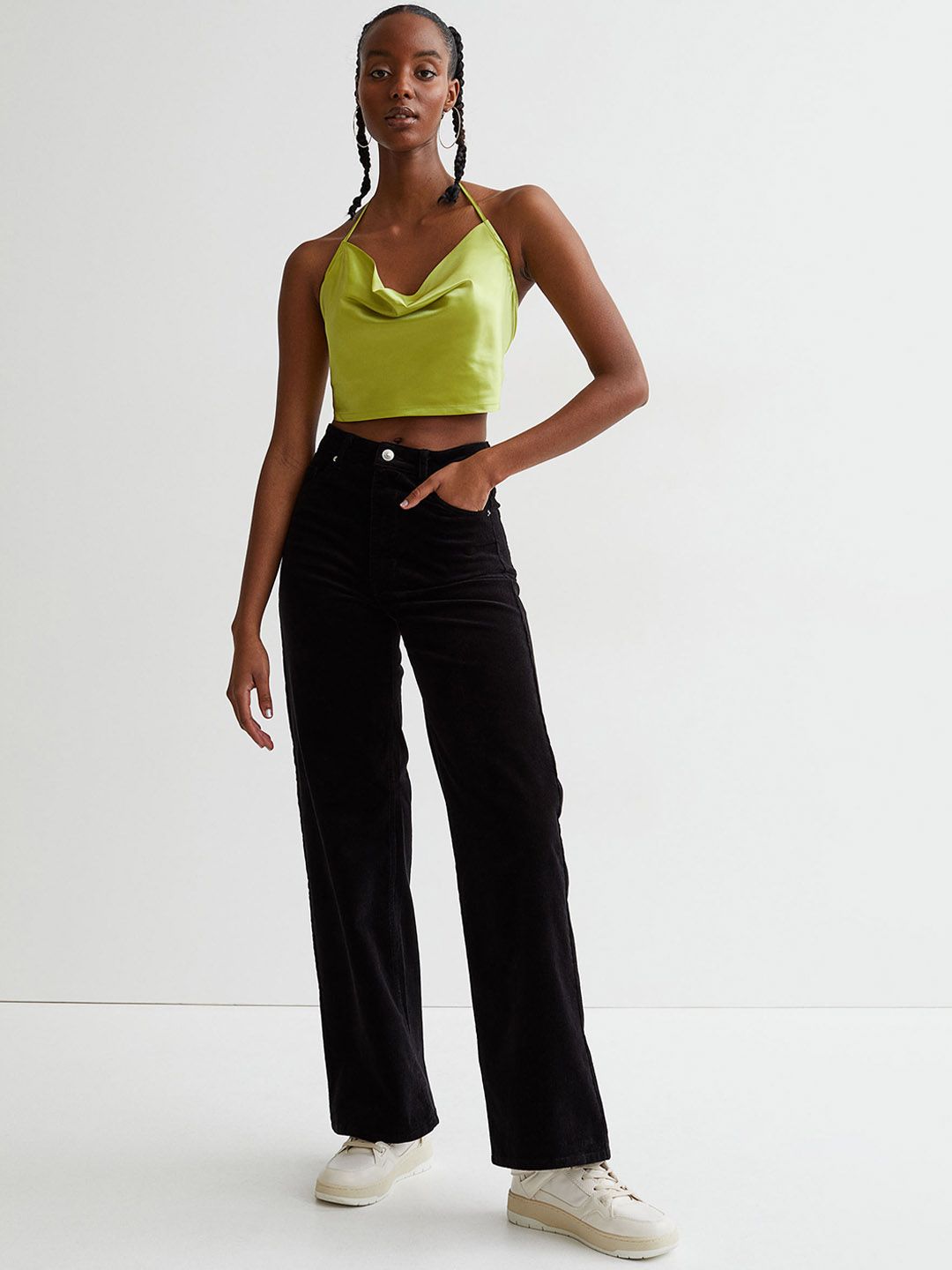 H&M Women Black Corduroy trousers Price in India