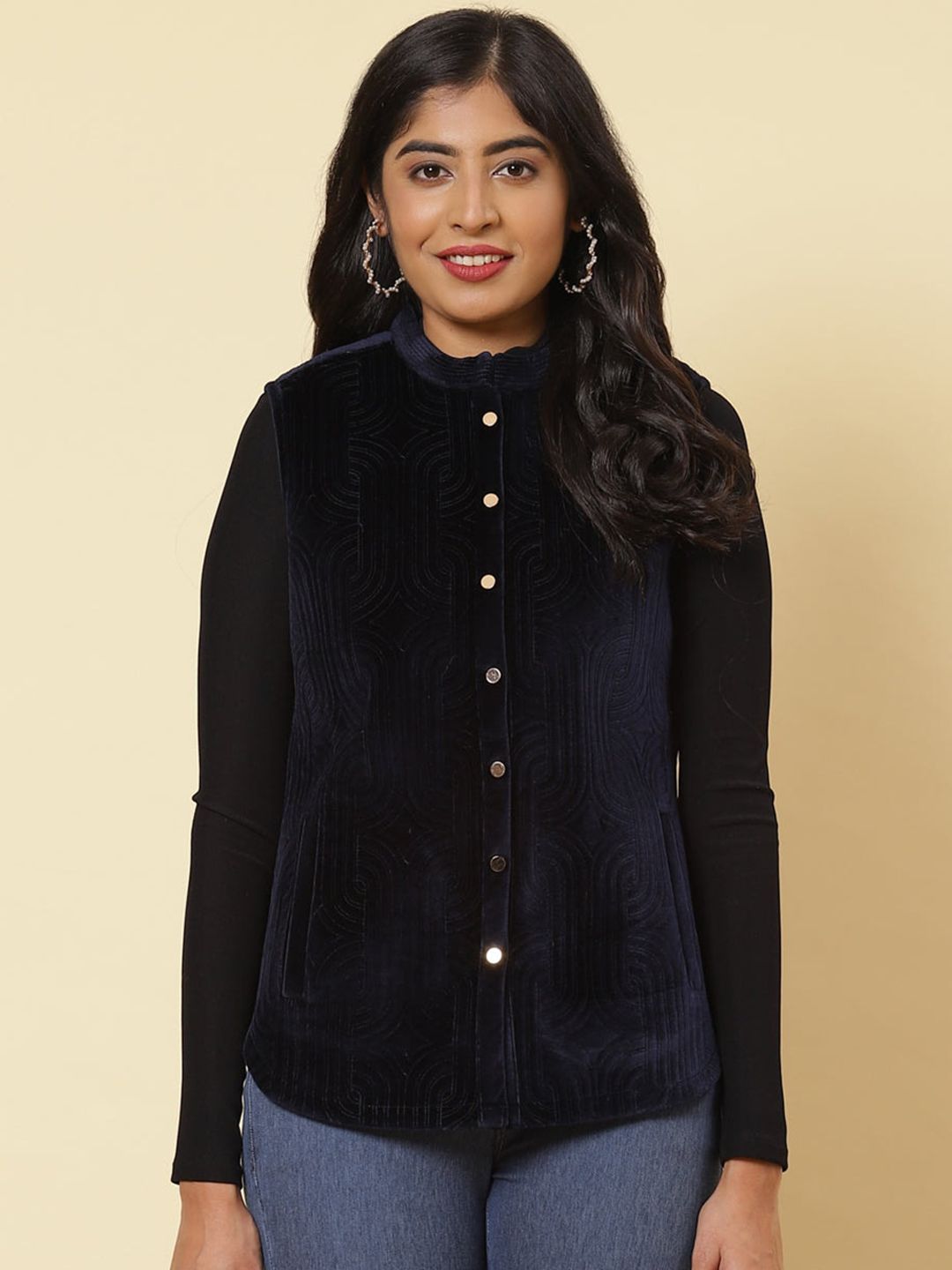 Lakshita Women Blue Fleece Longline Tailored Jacket Price in India