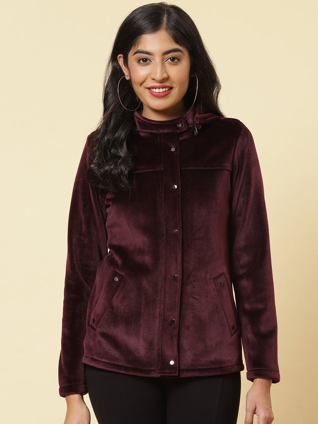 Lakshita Women Purple Striped Fleece Crop Tailored Jacket Price in India