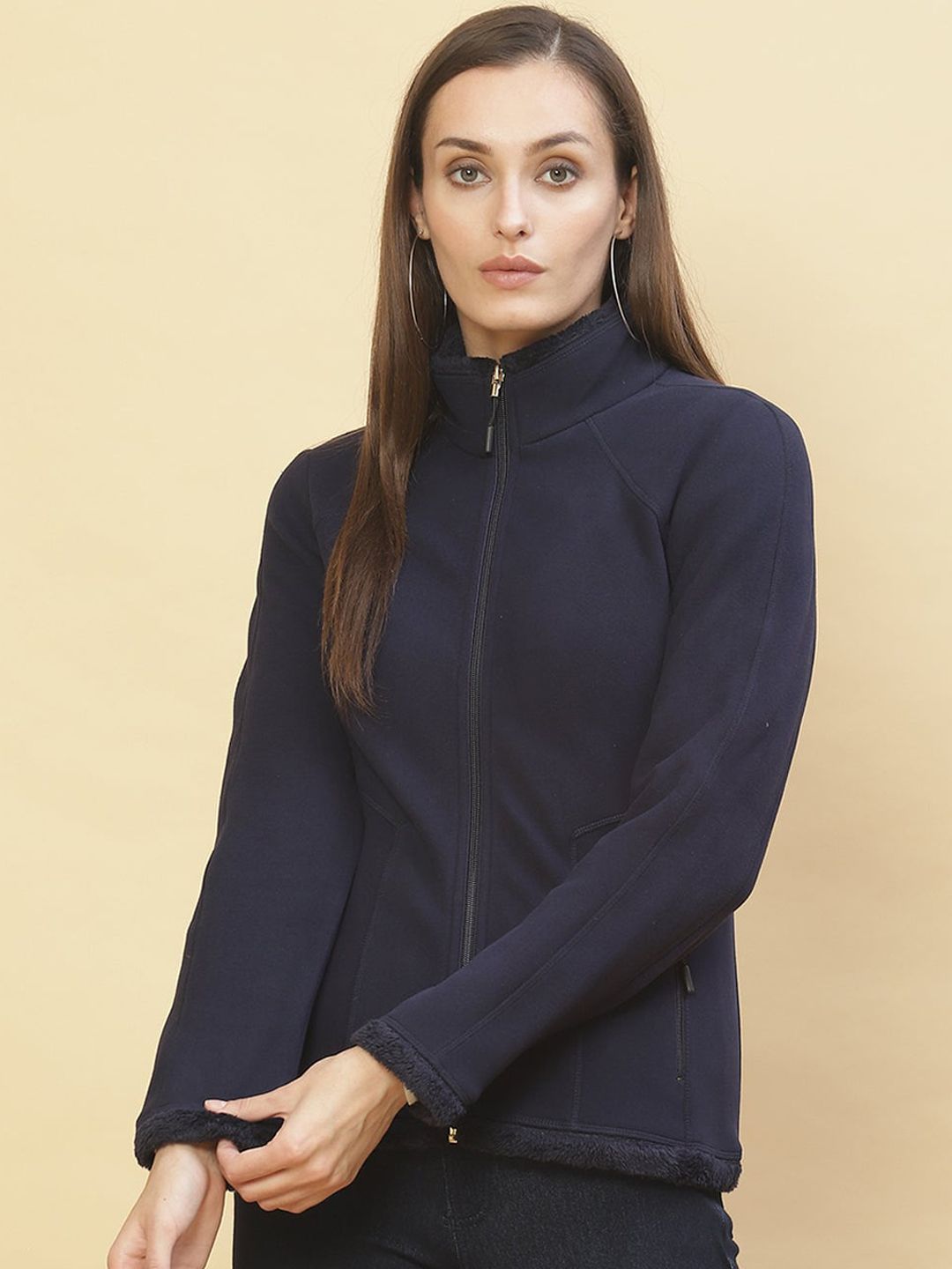 Lakshita Women Blue Fleece Sporty Jacket Price in India