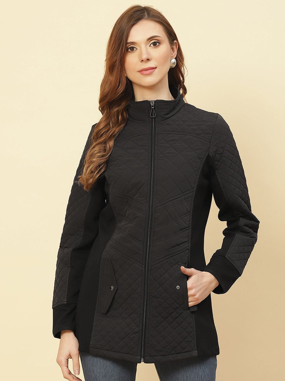 Lakshita Women Black Colourblocked Longline Tailored Jacket Price in India