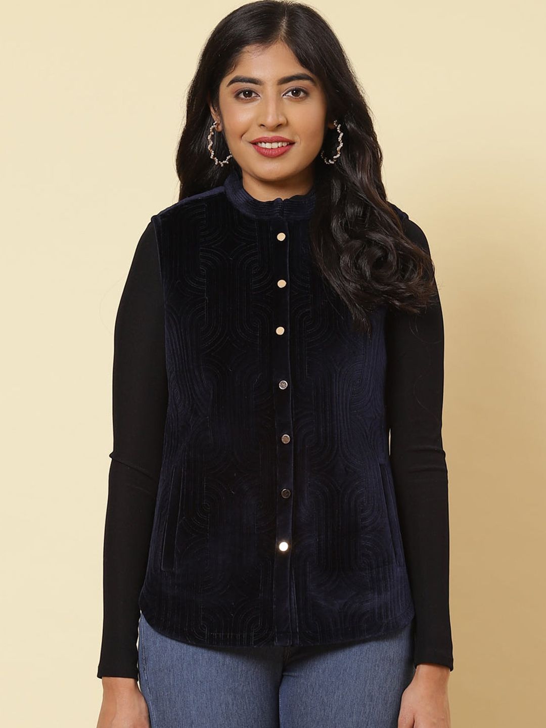 Lakshita Women Blue Fleece Longline Tailored Jacket Price in India