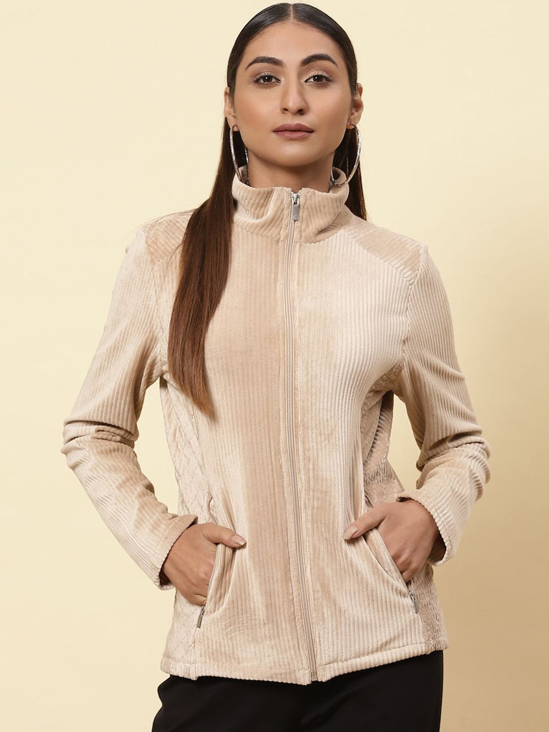 Lakshita Women Beige Fleece Tailored Jacket Price in India