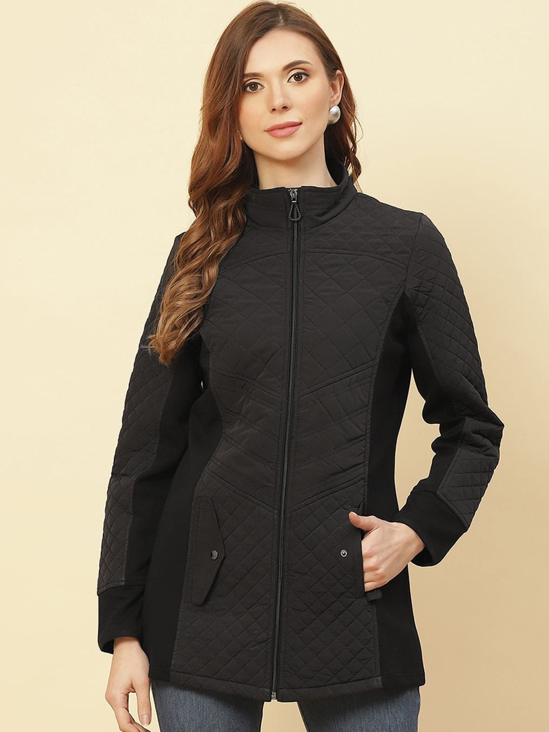 Lakshita Women Black Colourblocked Longline Tailored Jacket Price in India