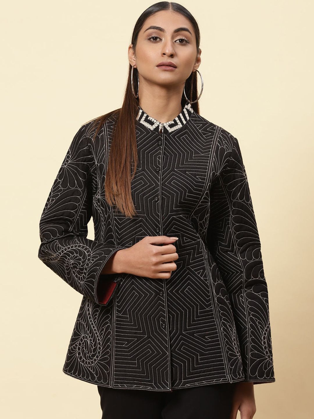 Lakshita Women Black Longline Quilted Jacket Price in India