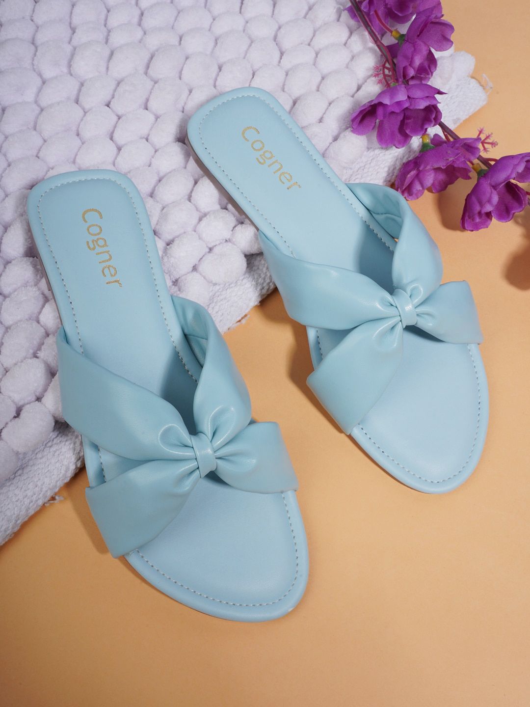Cogner Women Blue Mules with Bows Flats Price in India