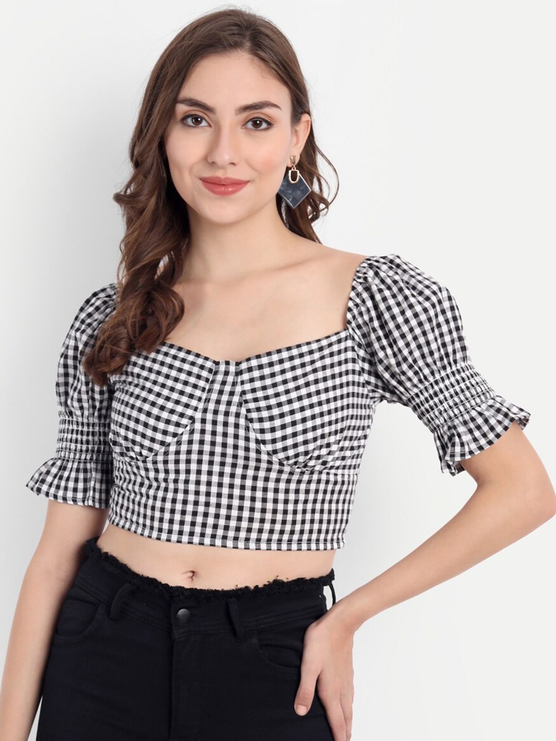 Emprall Multicoloured Checked Crop Top