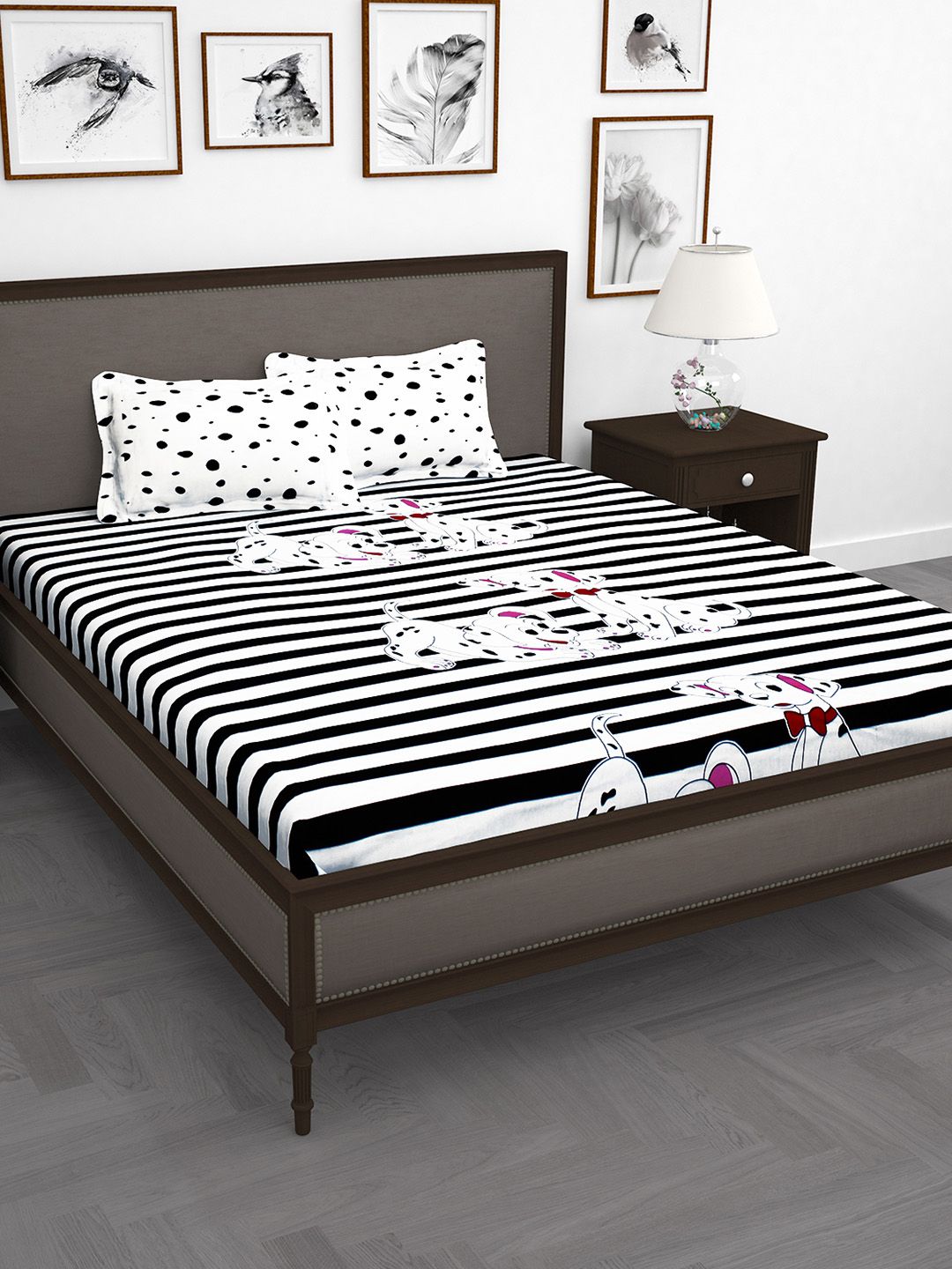 Story@home White & Black Cotton 240 TC 1 King Double Bedsheet with 2 Pillow Covers Price in India