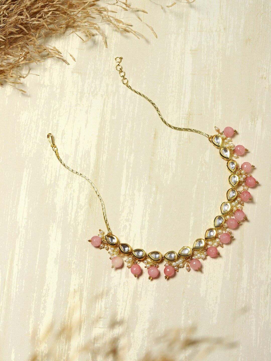 Ruby Raang Gold-Toned & Pink Gold-Plated Handcrafted Necklace Price in India