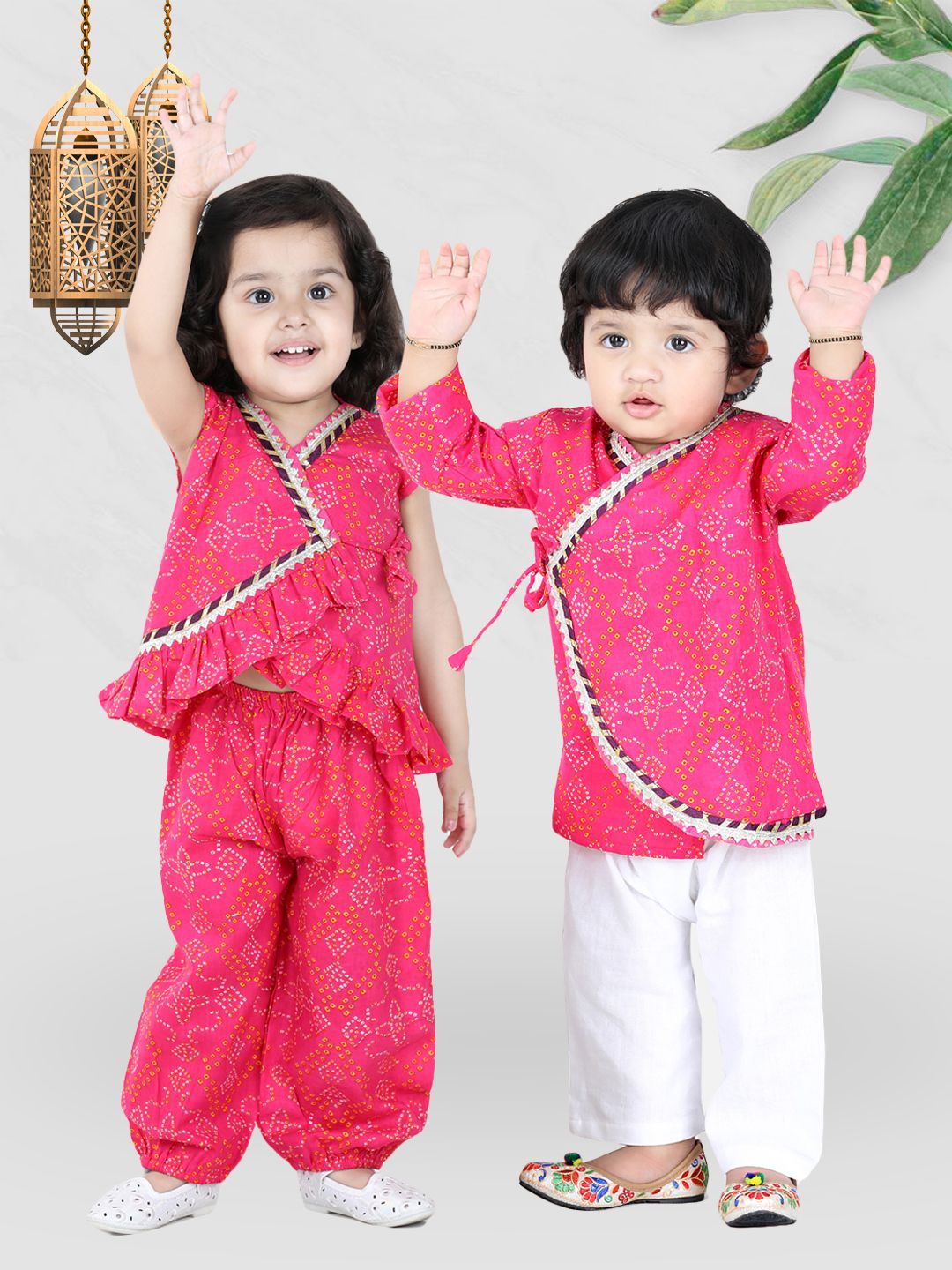 BownBee Girls Pink Cotton Top with Harem Dhoti Pant