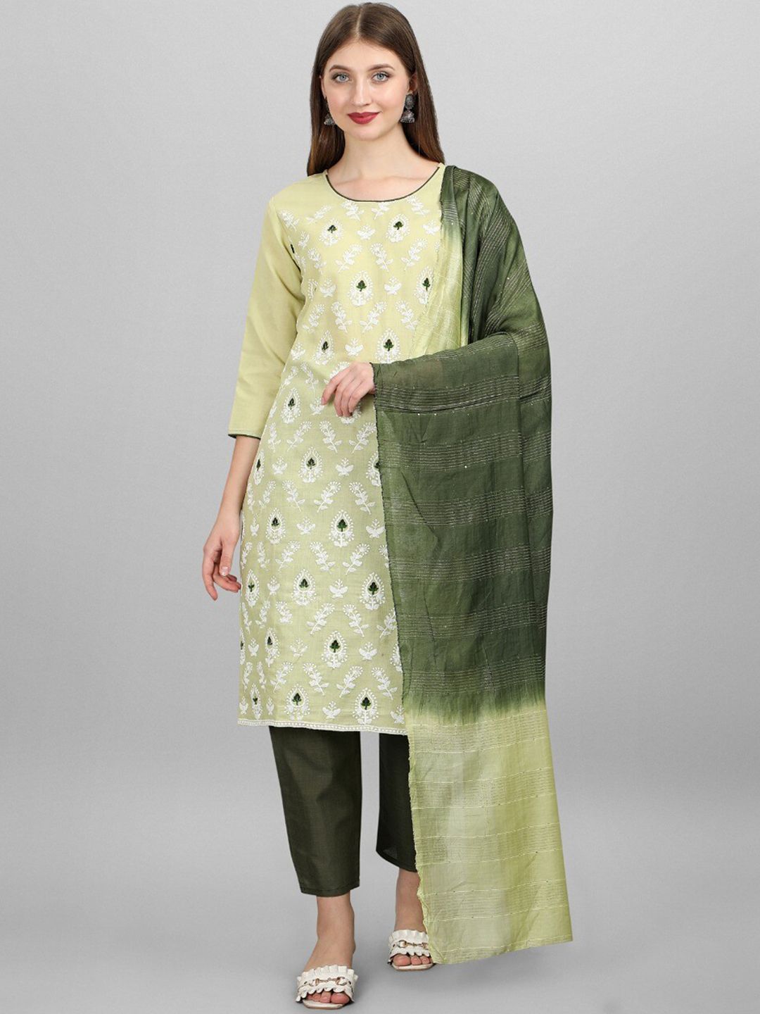 MORLY Women Green Embroidered Mirror Work Kurti with Trousers & With Dupatta Price in India