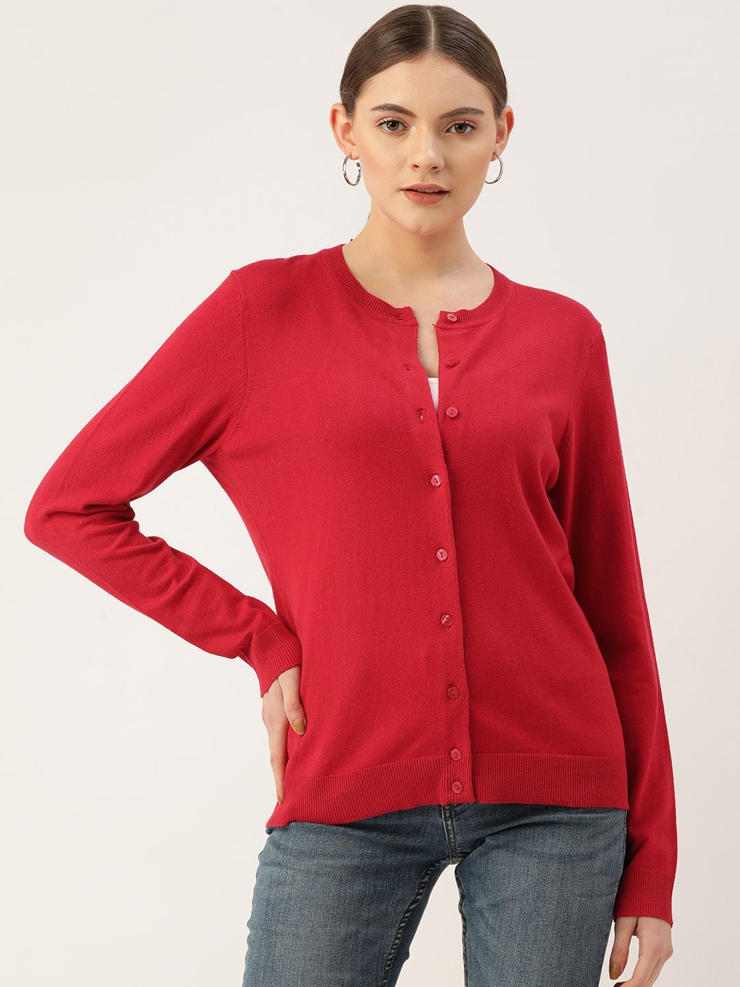 Macy's Karen Scott Women Red Solid Cardigan Price in India