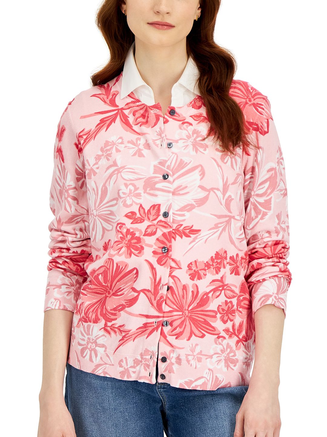 Macy's Karen Scott Women Pink & White Floral Printed Cardigan Price in India