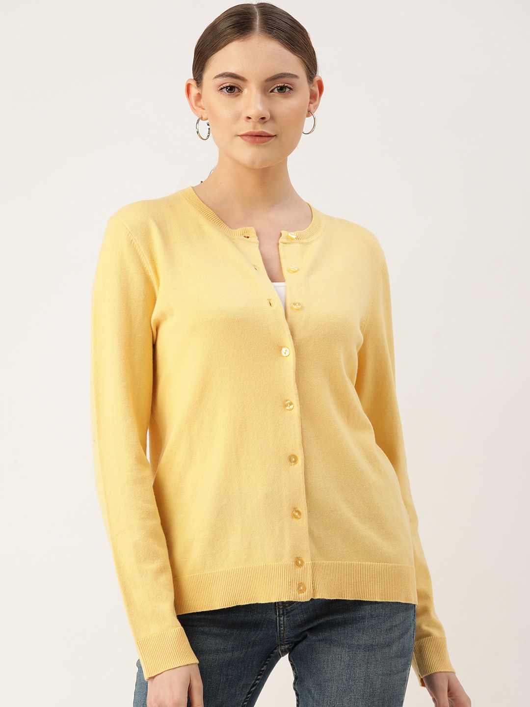 Macy's Karen Scott Women Yellow Solid Cardigan Price in India