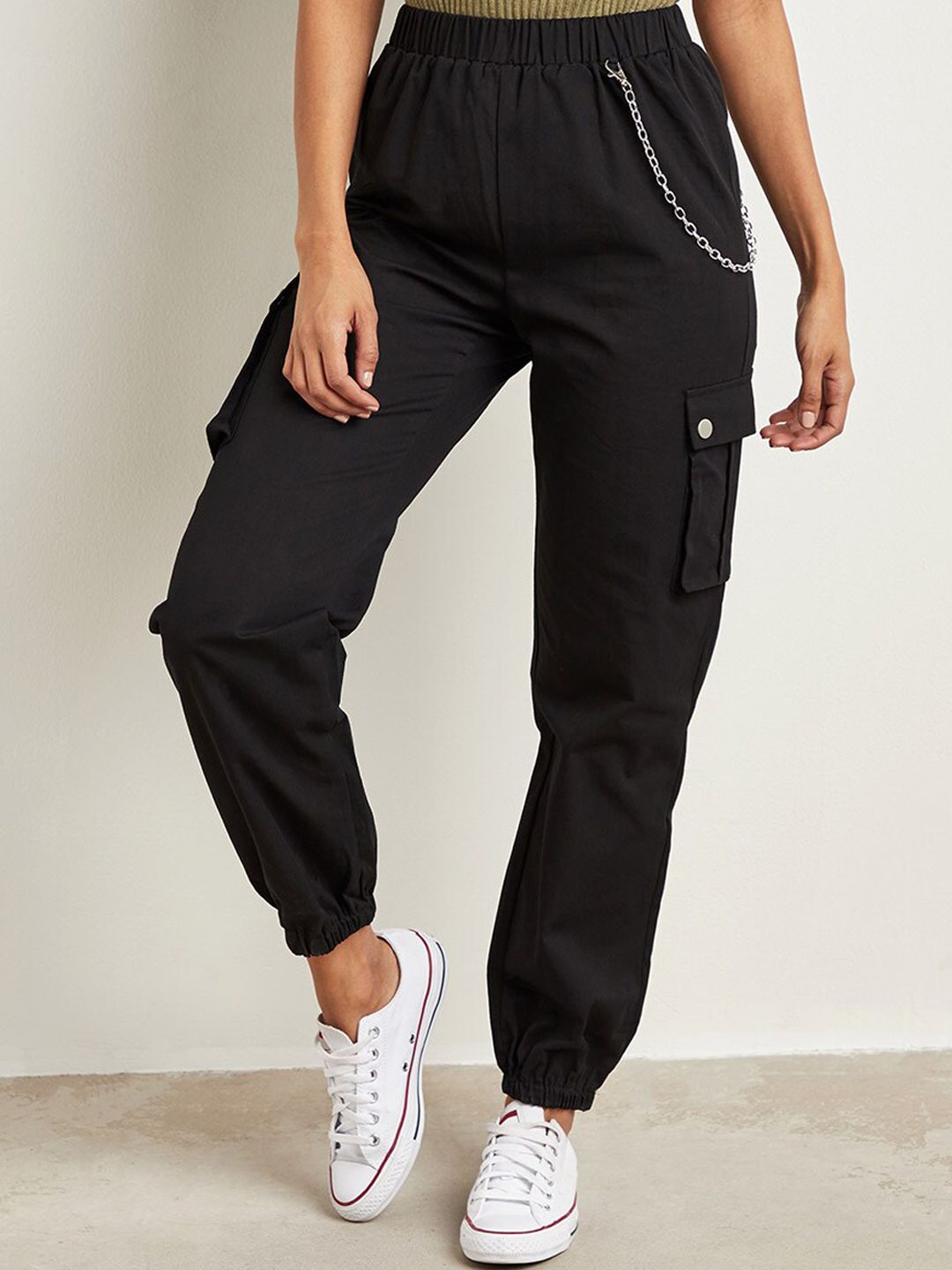 Styli Women Black High-Rise Joggers Trousers Price in India