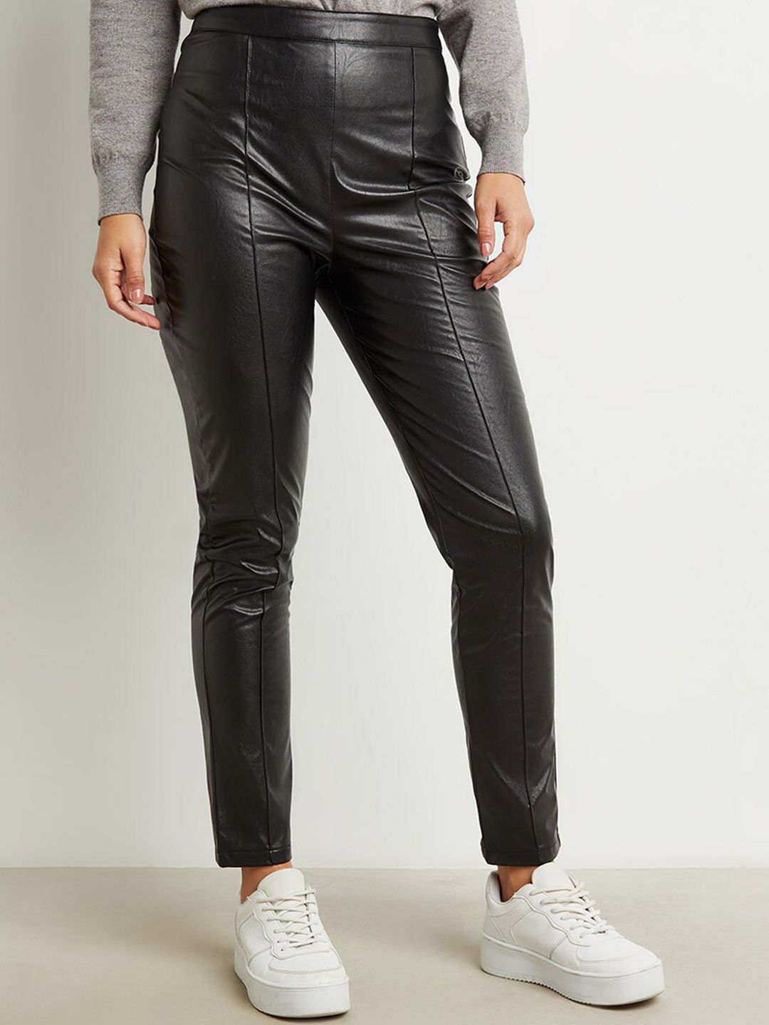 Styli Women Black Straight Fit High-Rise Trousers Price in India