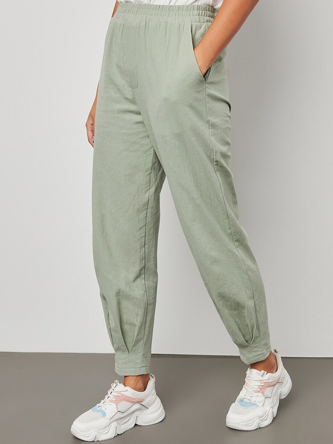 Styli Women Green High-Rise Joggers Trousers Price in India