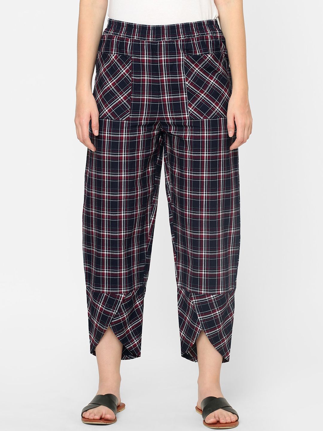 Mystere Paris Women Black & Red Checked Cotton Lounge Pants Price in India