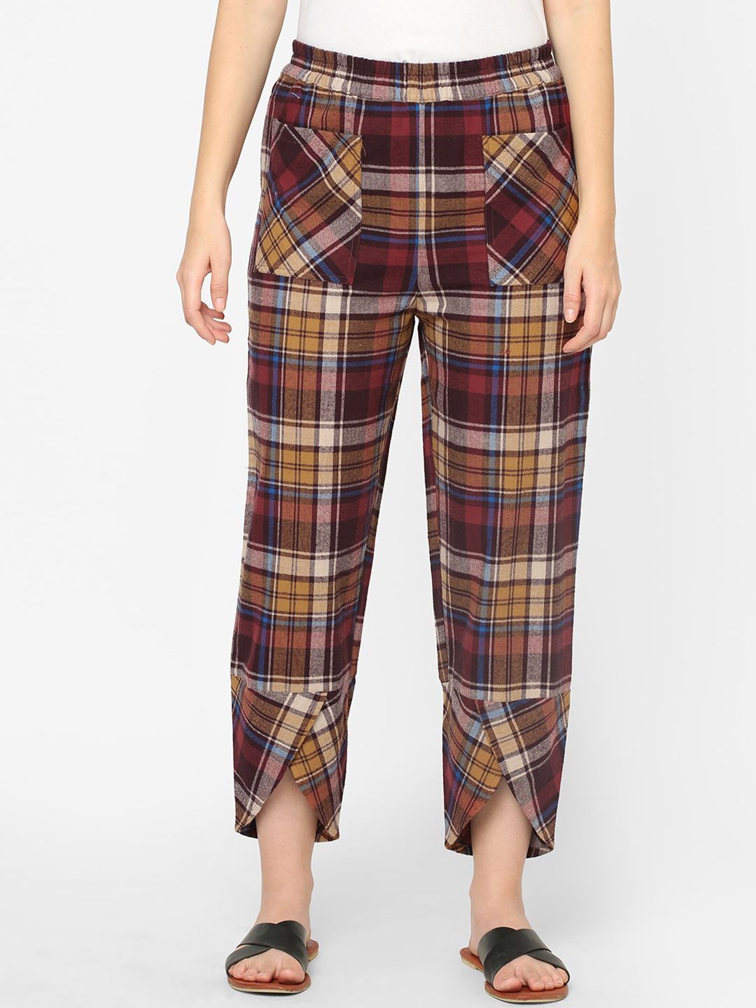 Mystere Paris Women Brown Checked Cotton  Lounge Pants Price in India