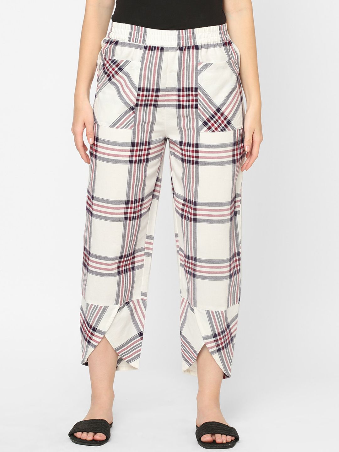 Mystere Paris Women White & Brown Striped Cotton Lounge Pant Price in India