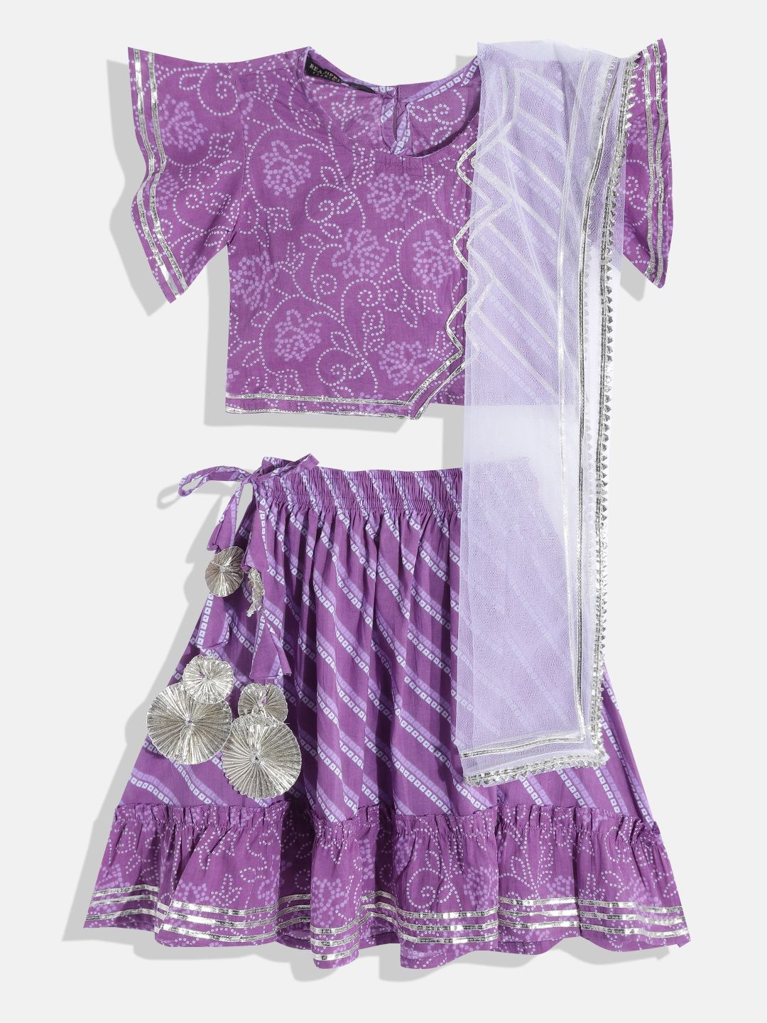 Readiprint Fashions Girls Purple & White Printed Ready to Wear Lehenga & Blouse With Dupatta